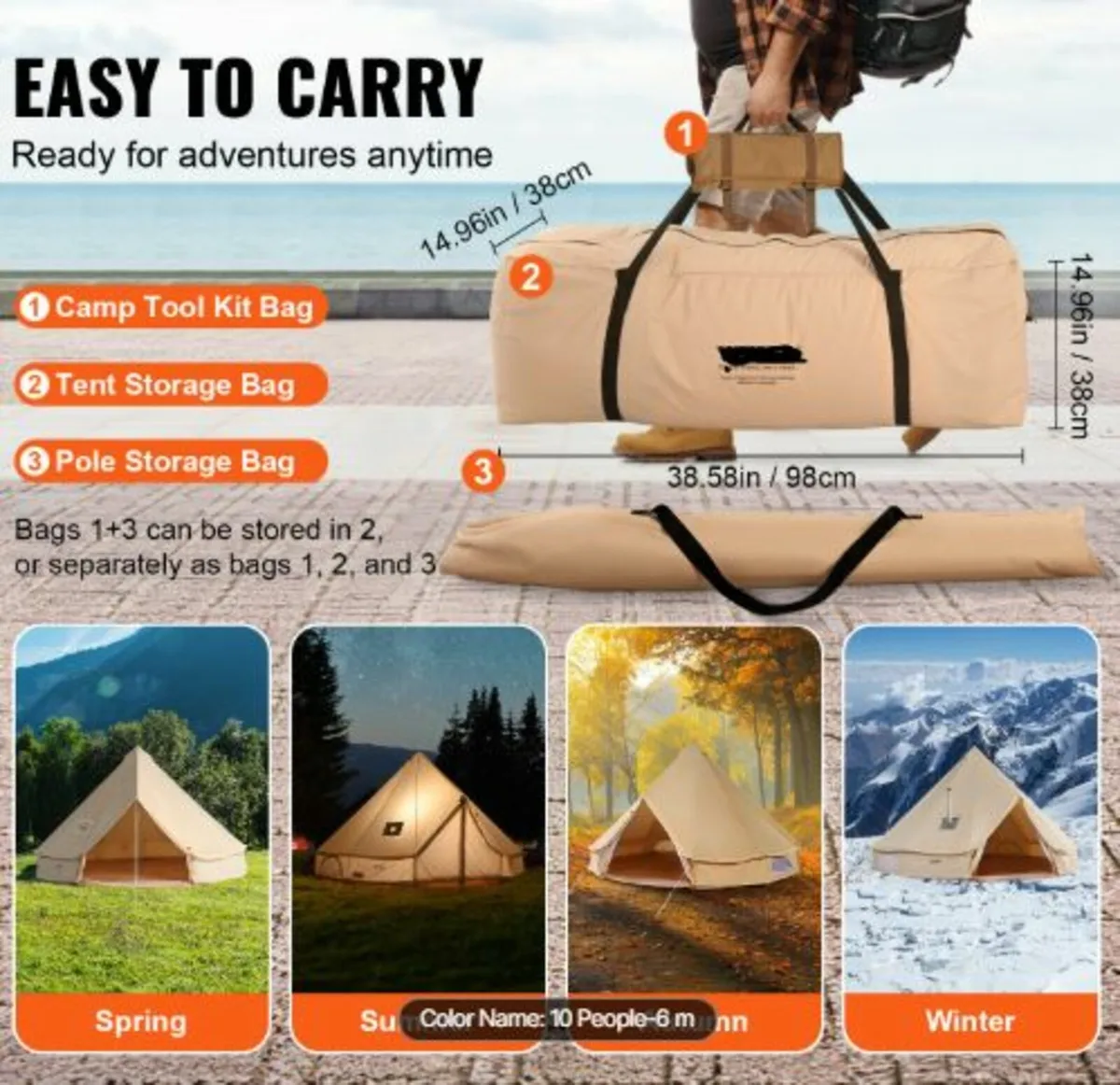 Canvas Bell Tent,4 Seasons 6 m/19.68 ft Yurt Tent - Image 4