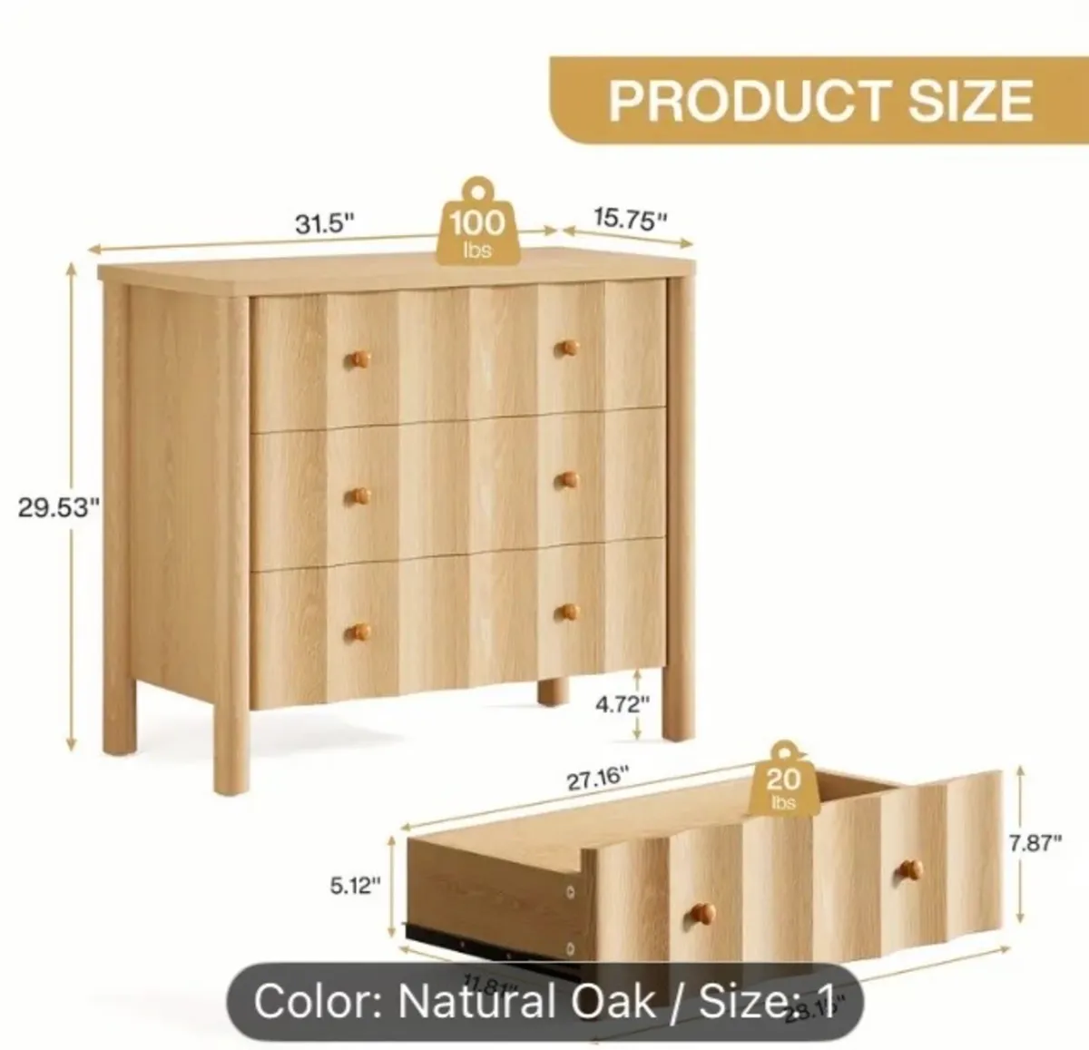 Oak chest of drawers free postage - Image 3