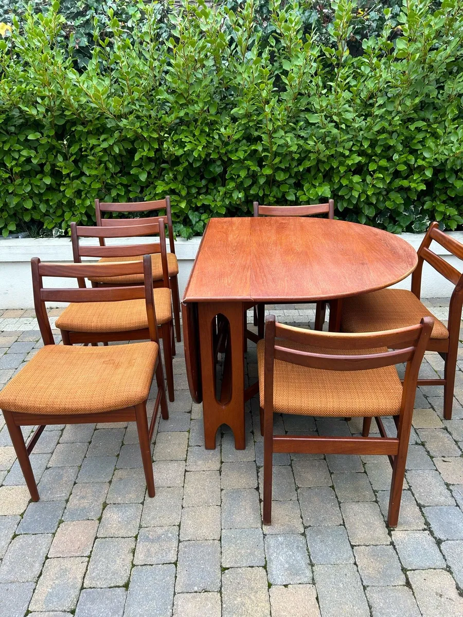 Mid century teak drop leaf table & 6 chairs - Image 2