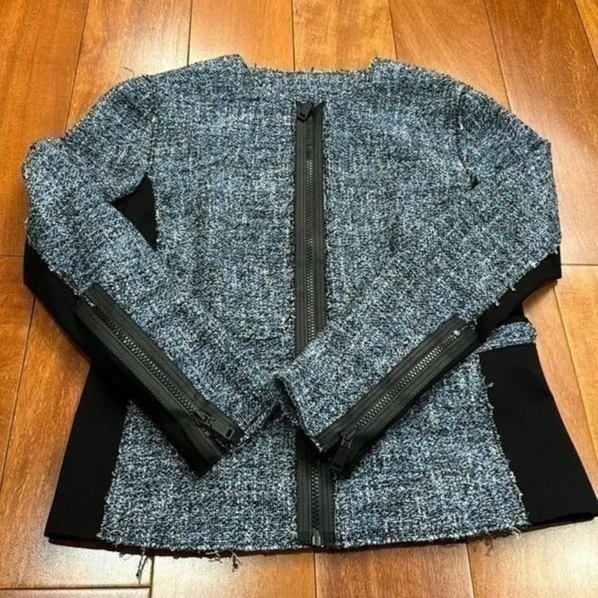 ELI TAHARI Blue Tweed Zipper Jacket - Image 2