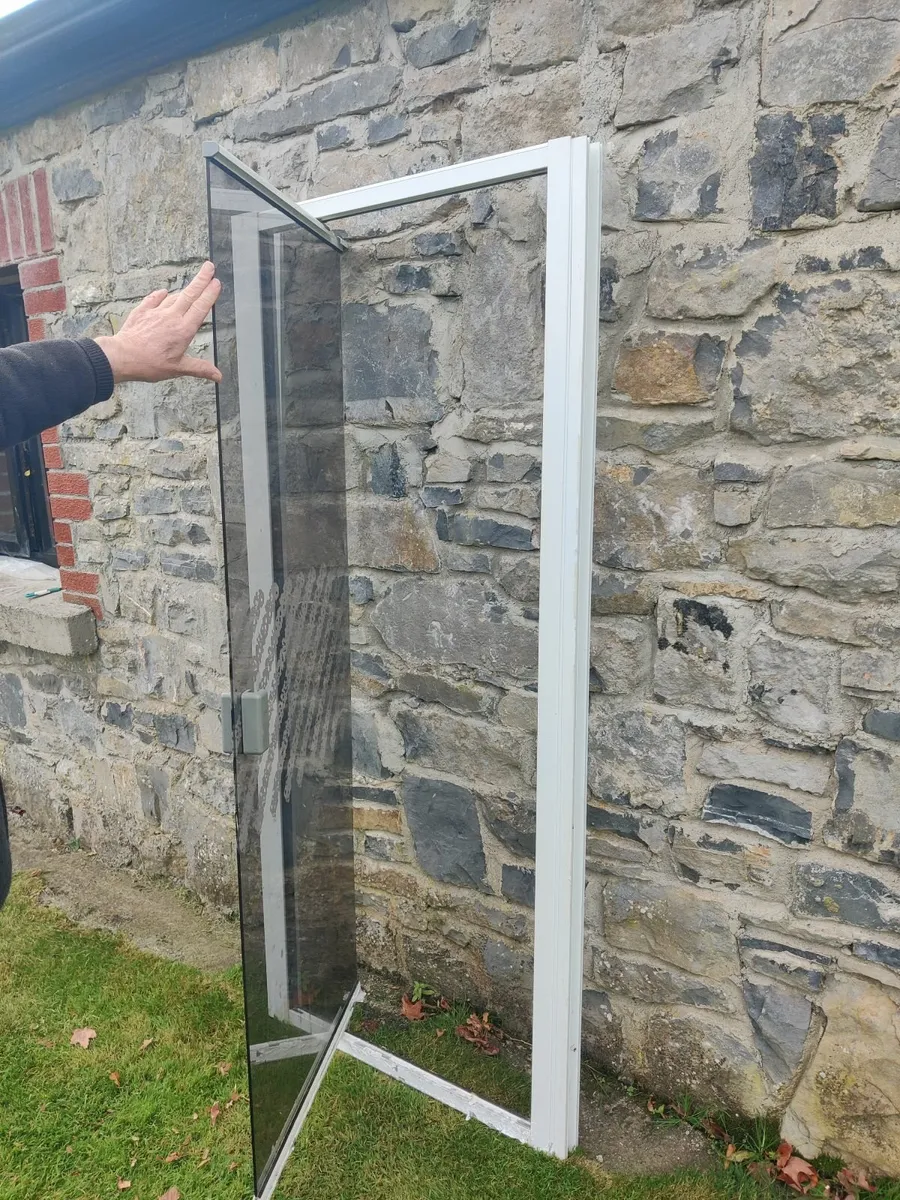 Glass Shower Door with White PVC Frame – Good Cond - Image 3
