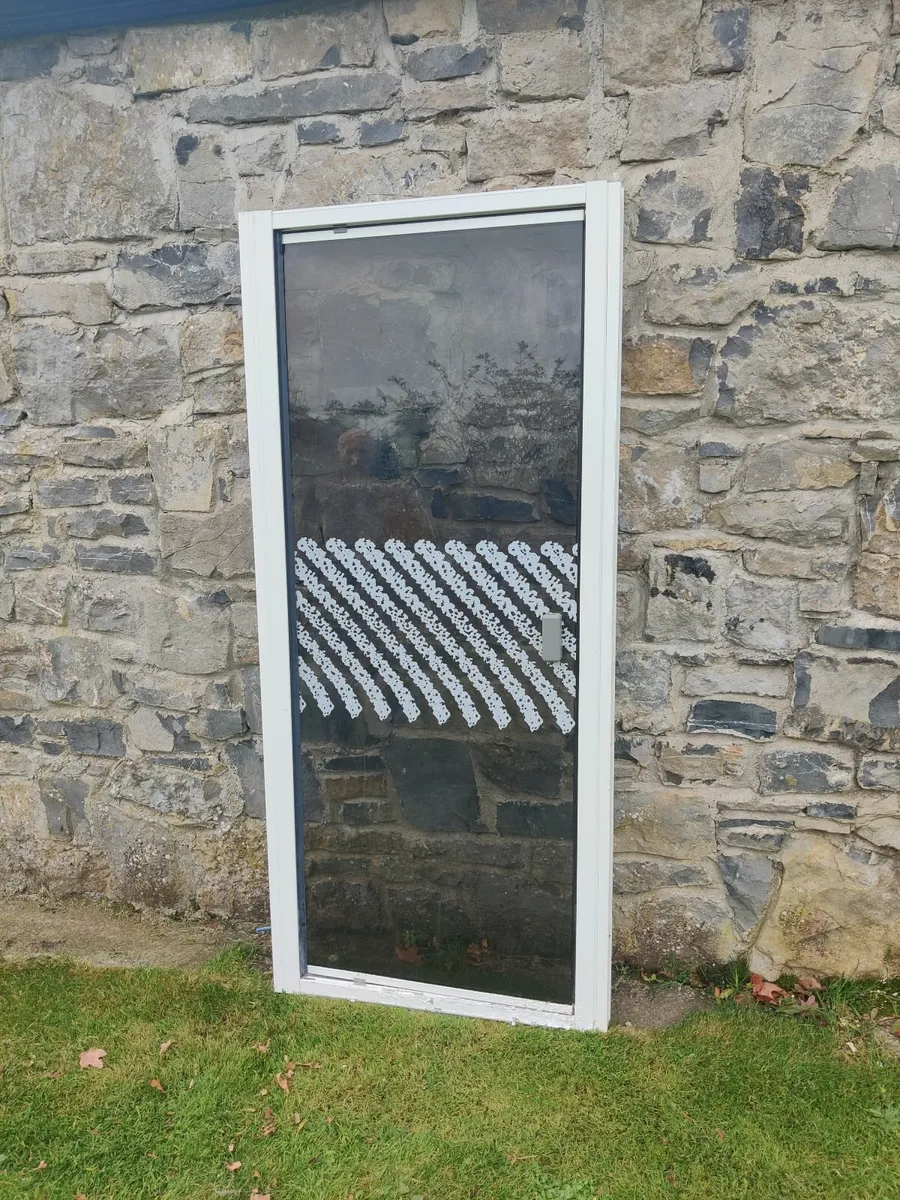Glass Shower Door with White PVC Frame – Good Cond - Image 1