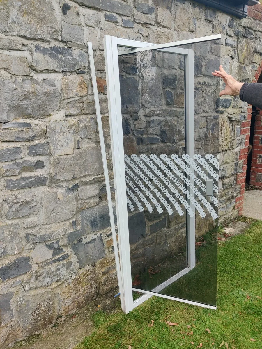 Glass Shower Door with White PVC Frame – Good Cond - Image 4