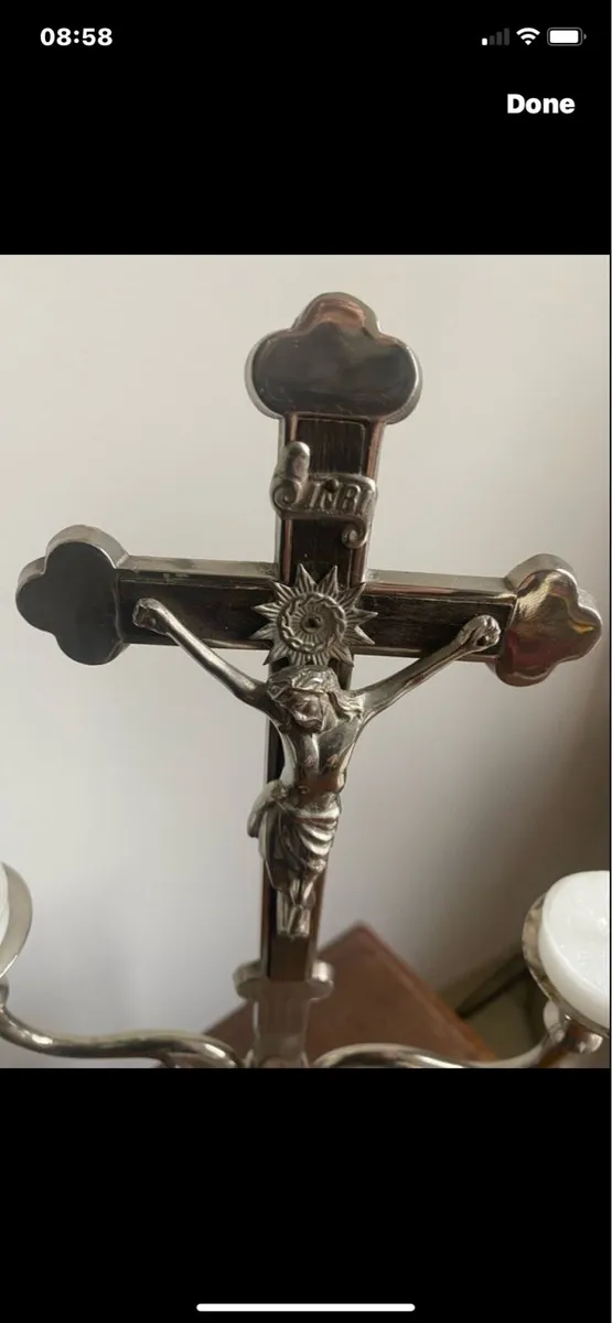 Vintage Metal Crucifix & Holy Water Font - Image 4