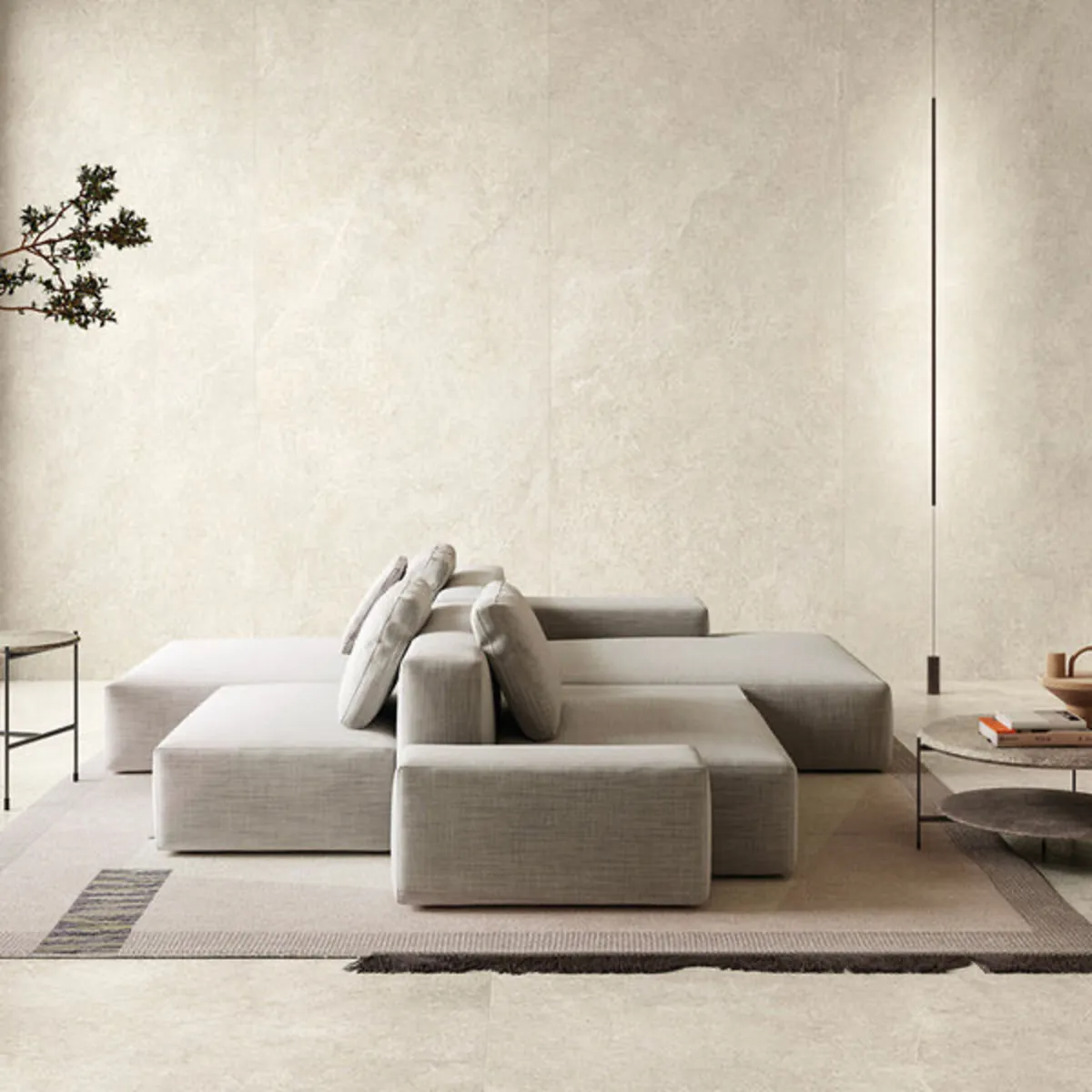 Limestone White Stone Effect Porcelain Tiles - Image 1