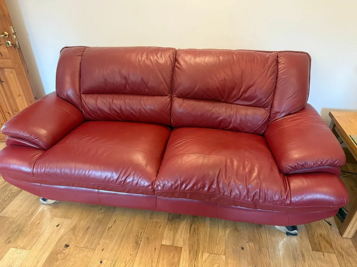 FREE   Wine Leather 3 Seater Sofa - Image 1