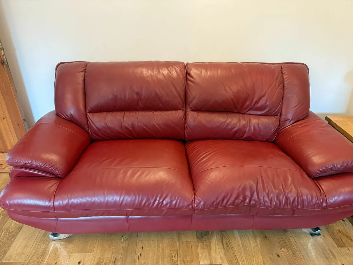 FREE   Wine Leather 3 Seater Sofa - Image 2