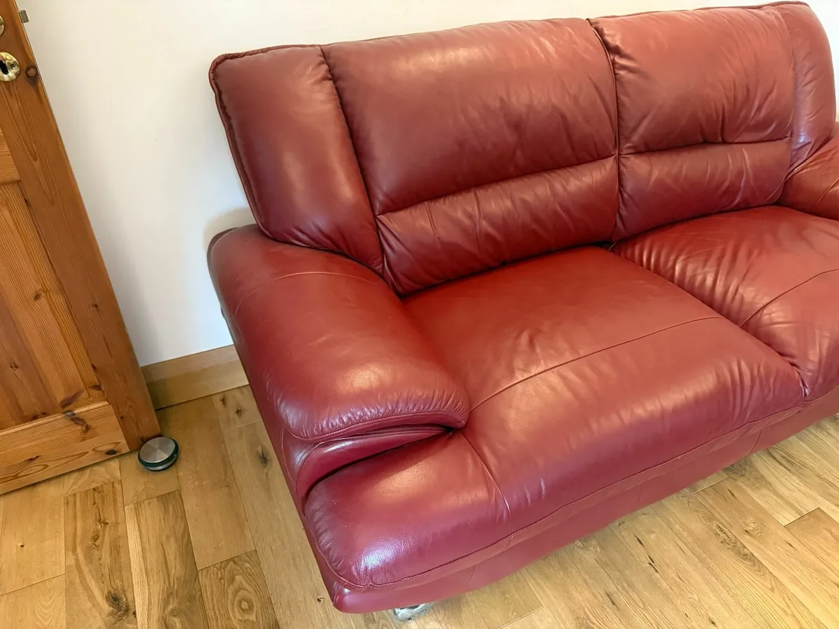 FREE   Wine Leather 3 Seater Sofa - Image 3