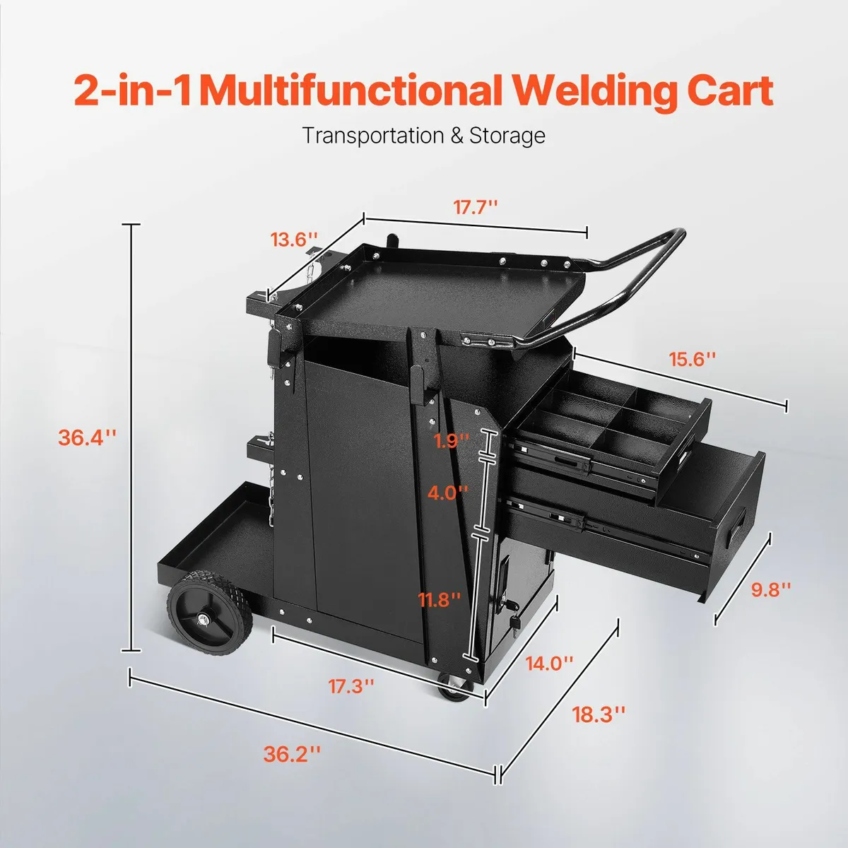 2Drawers Welder Cart Heavy Duty + Lockable Cabinet - Image 4