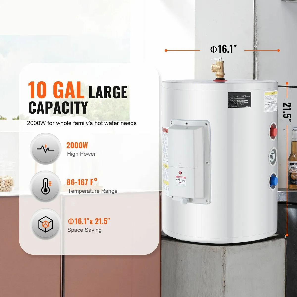 Instant Hot Electric Water Heater 10Gal Tank 1.6kw - Image 3