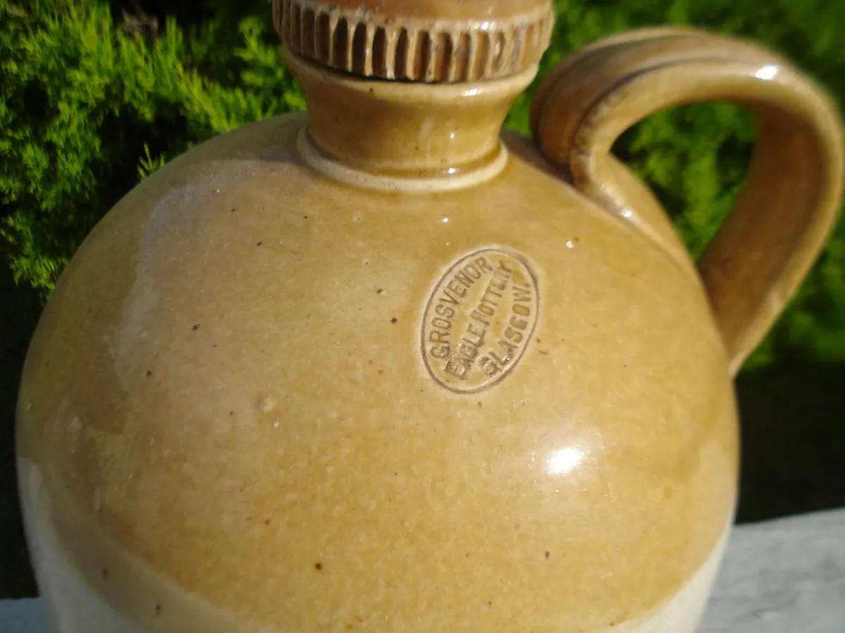 LARGE STONEWARE GLAZED FLAGON. 13 INCH. - Image 2