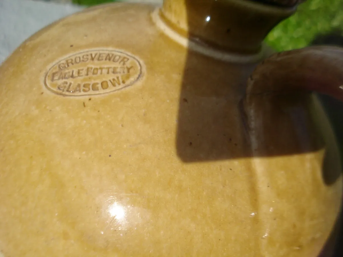 LARGE STONEWARE GLAZED FLAGON. 13 INCH. - Image 3
