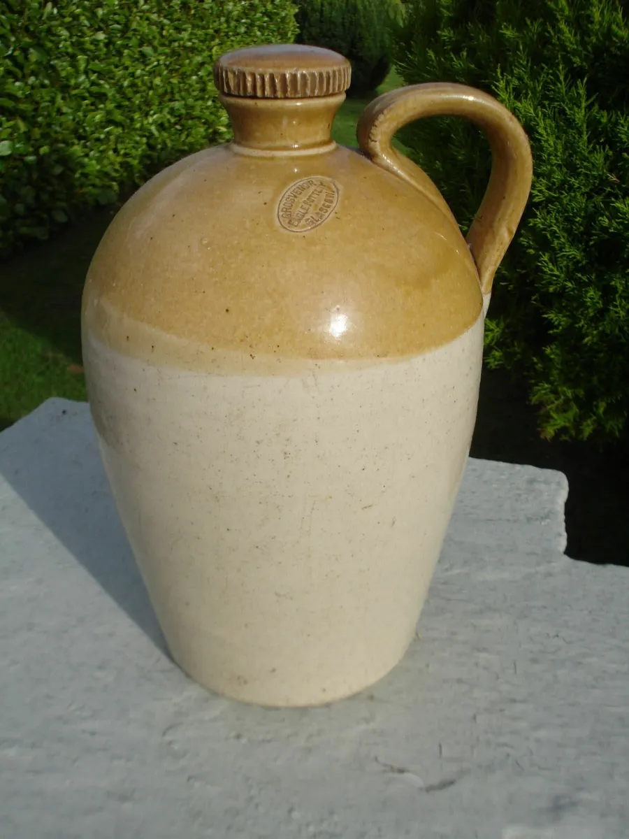 LARGE STONEWARE GLAZED FLAGON. 13 INCH. - Image 1