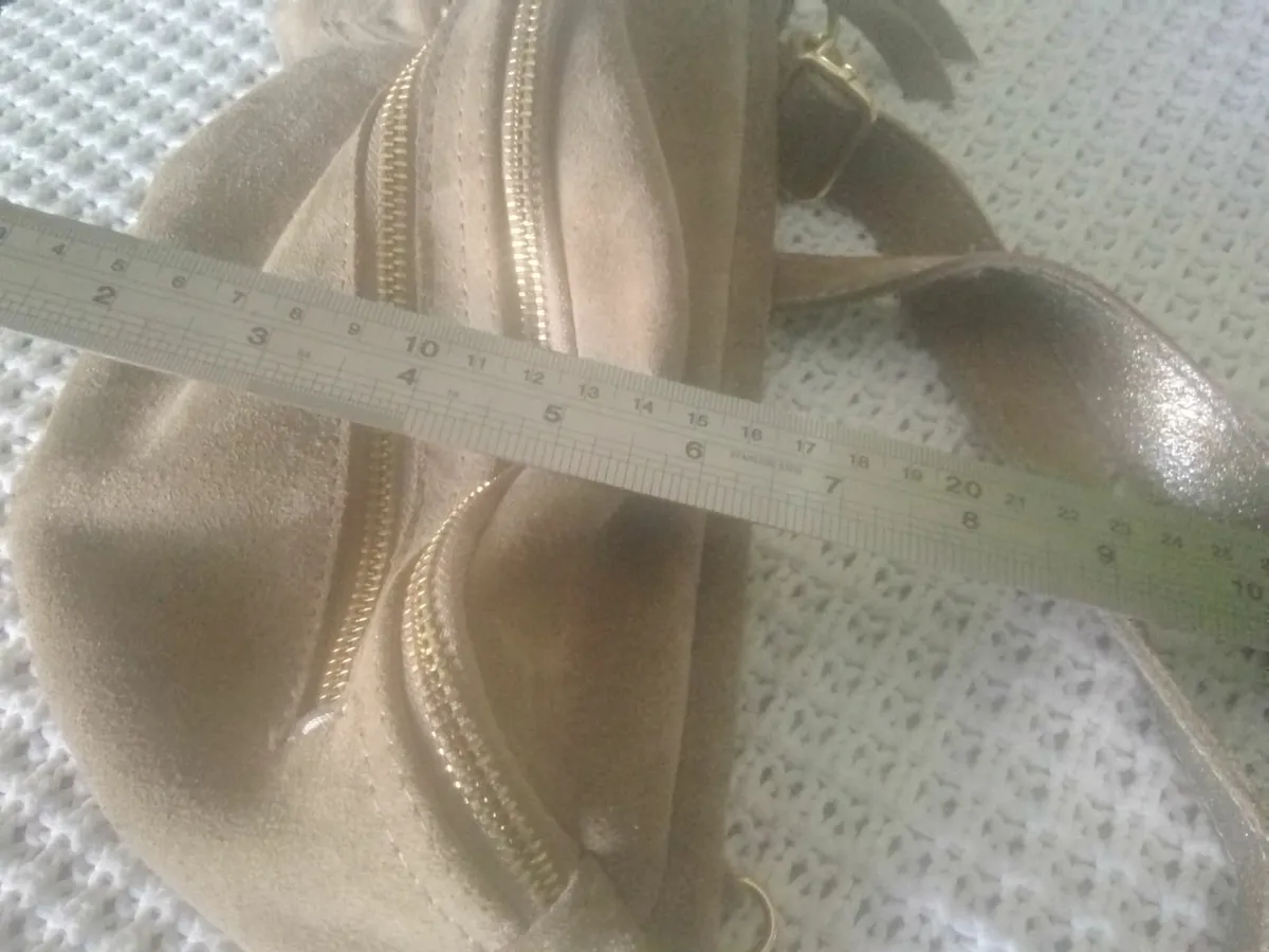 CINNAMON Paris BEIGE  LEATHER SUEDE CROSSOVER BAG - Image 4