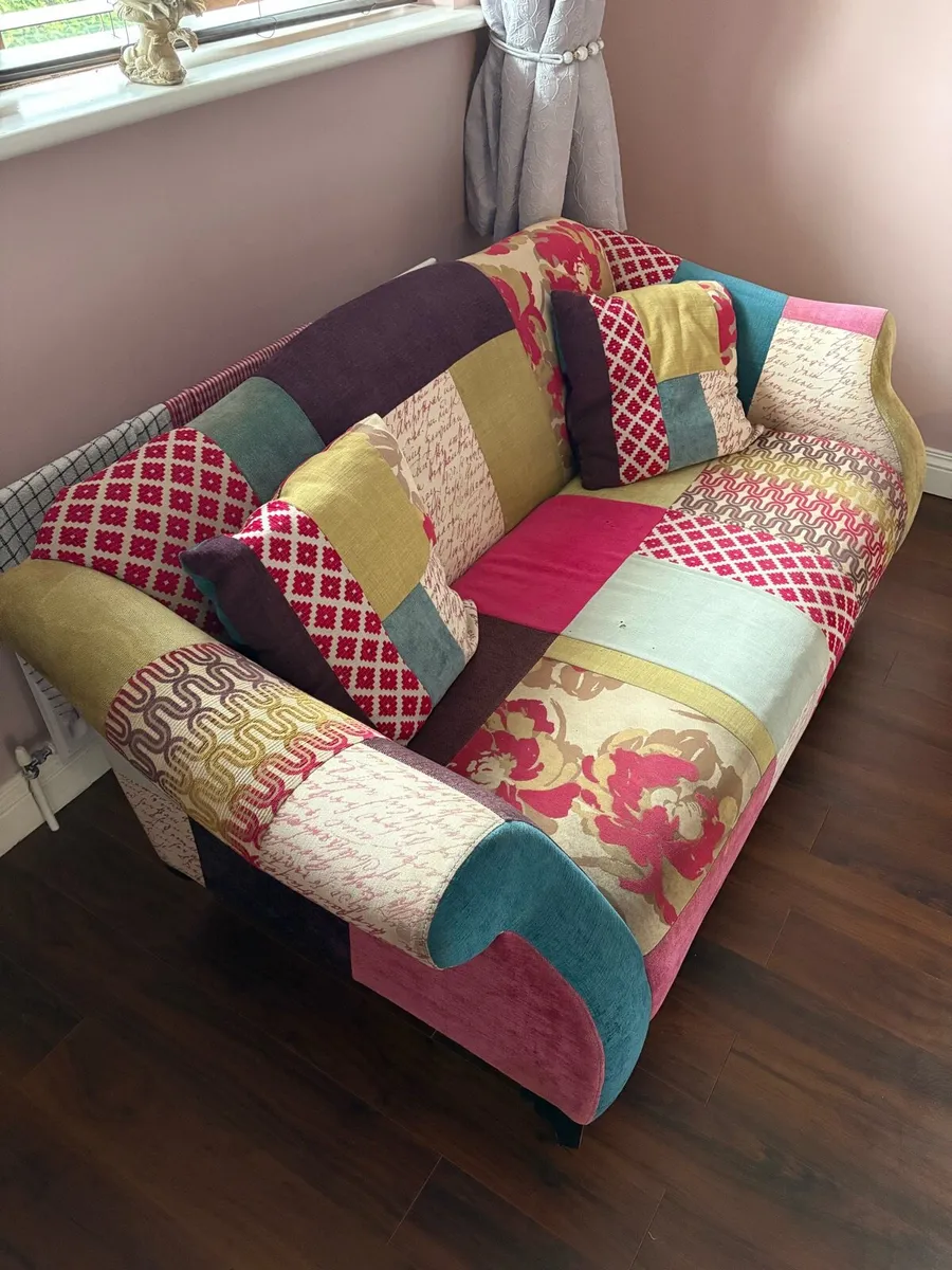 Patchwork sofa & footstool - Image 2