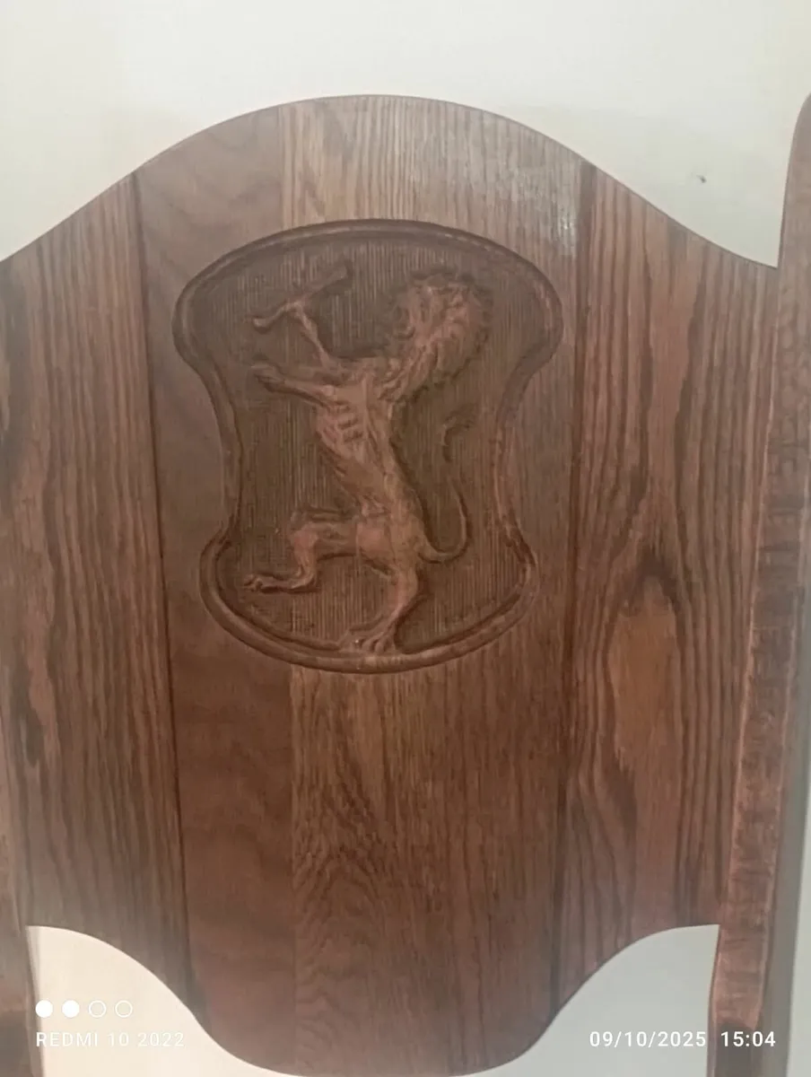 Vintage Oak Chairs With "Rampant Lion Motif"" - Image 3
