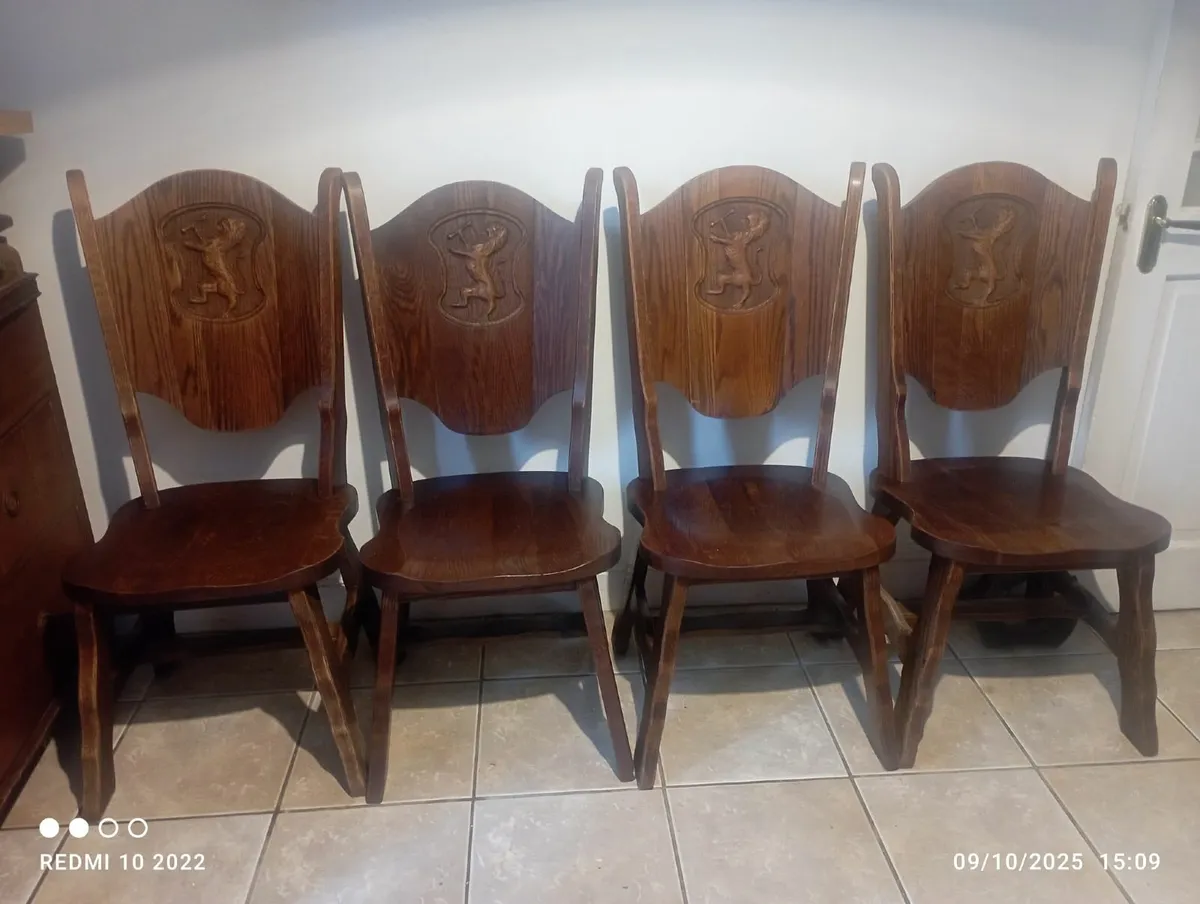Vintage Oak Chairs With "Rampant Lion Motif"" - Image 1