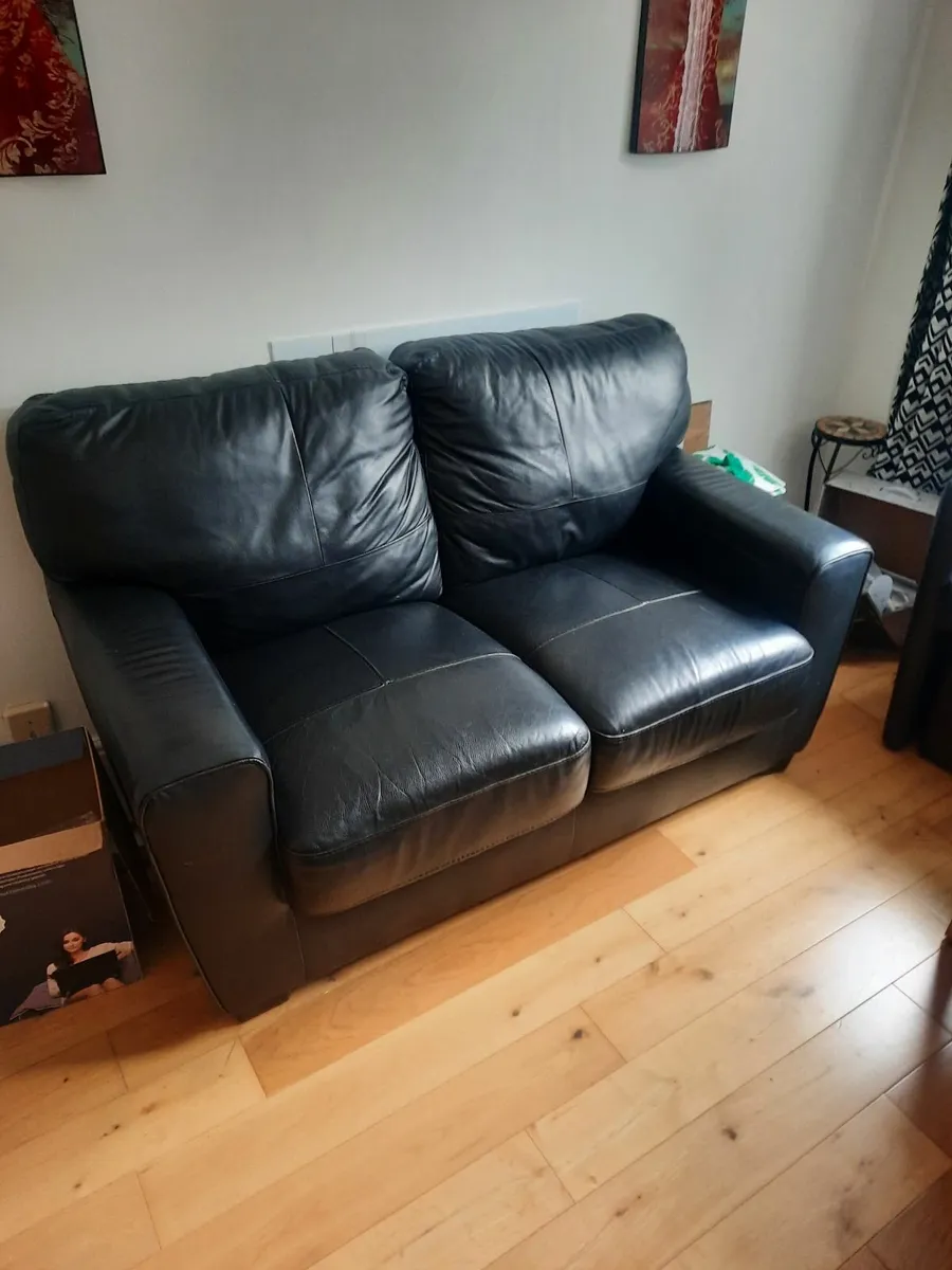 2   Seater Black Leather Couch - Image 3