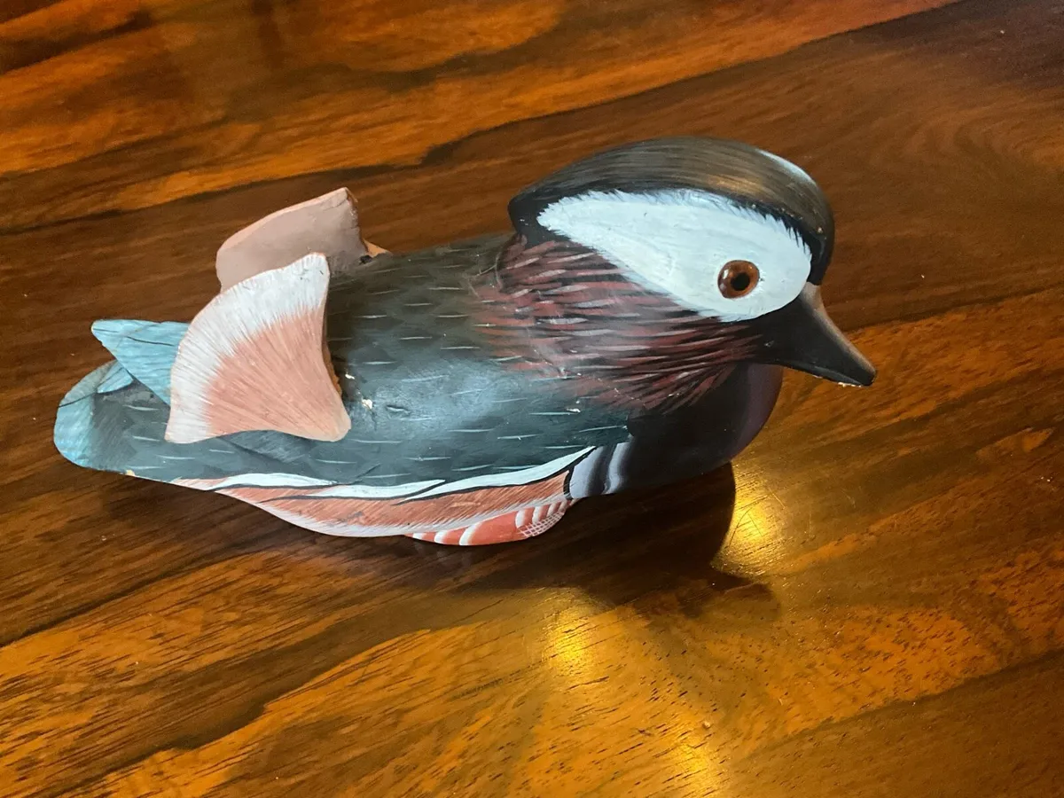 Carved Wood & Painted Mandarin Duck Decoy - Image 2