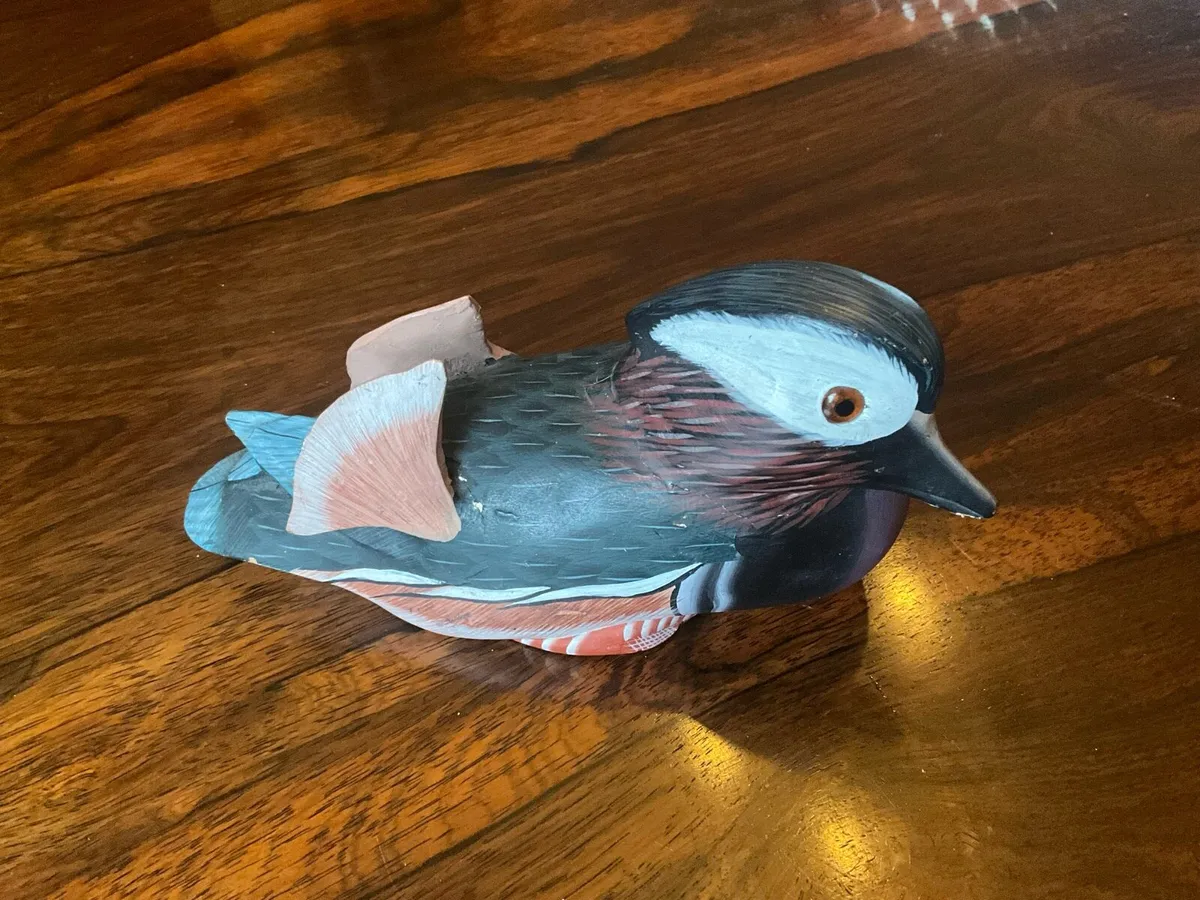 Carved Wood & Painted Mandarin Duck Decoy - Image 4