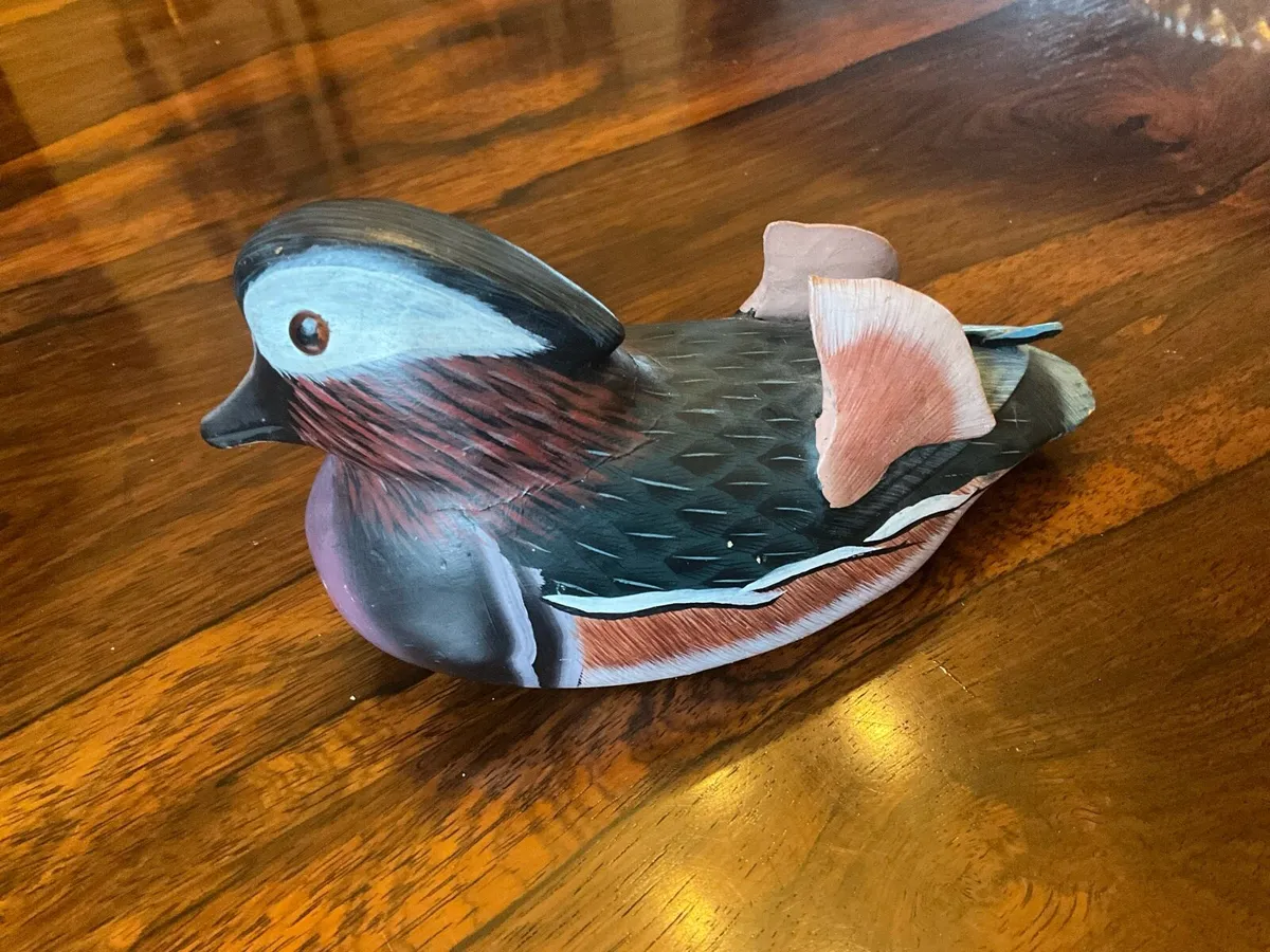 Carved Wood & Painted Mandarin Duck Decoy - Image 1