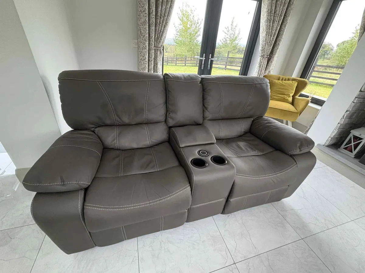 Grey 2 seater reclining sofa with charging pad - Image 2