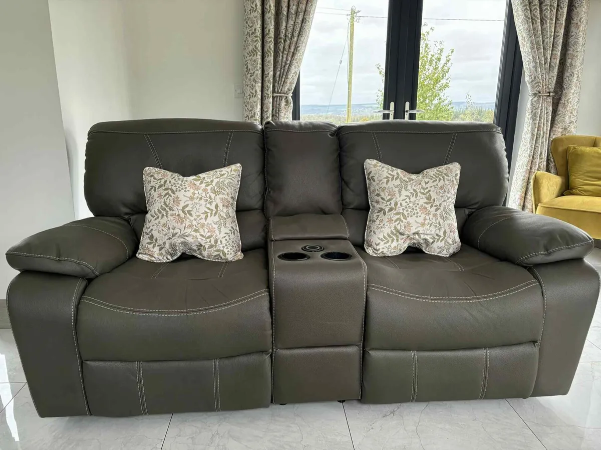 Grey 2 seater reclining sofa with charging pad - Image 1