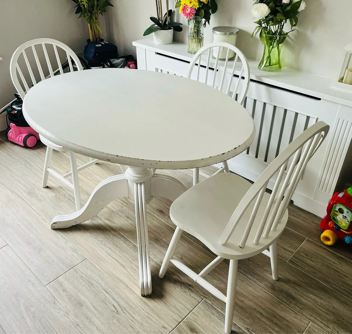 White Wood Oval Dining Table and Chairs - Image 1