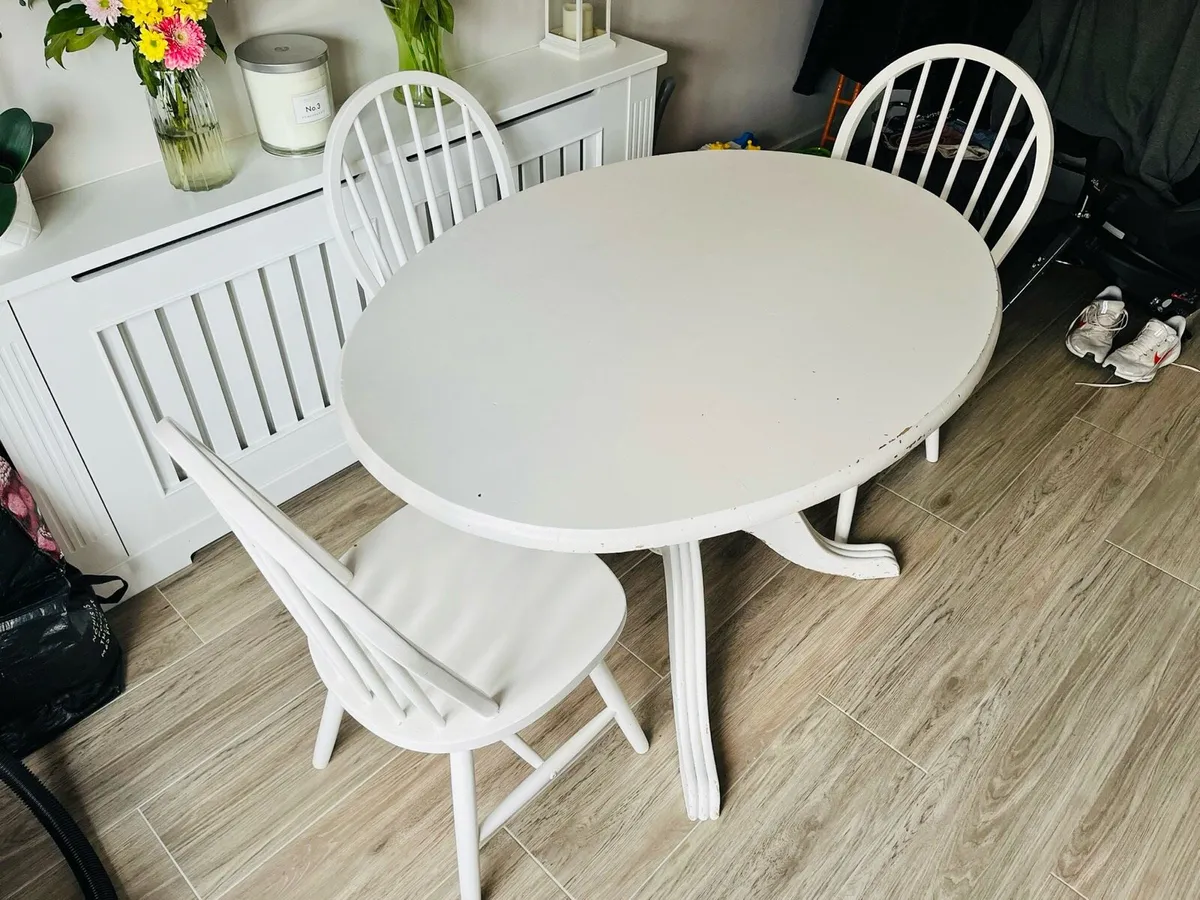 White Wood Oval Dining Table and Chairs - Image 2
