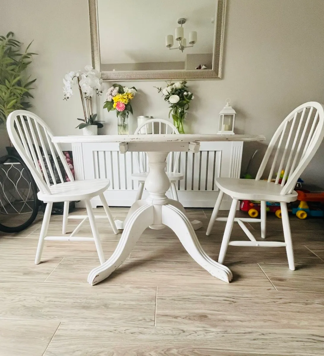 White Wood Oval Dining Table and Chairs - Image 3