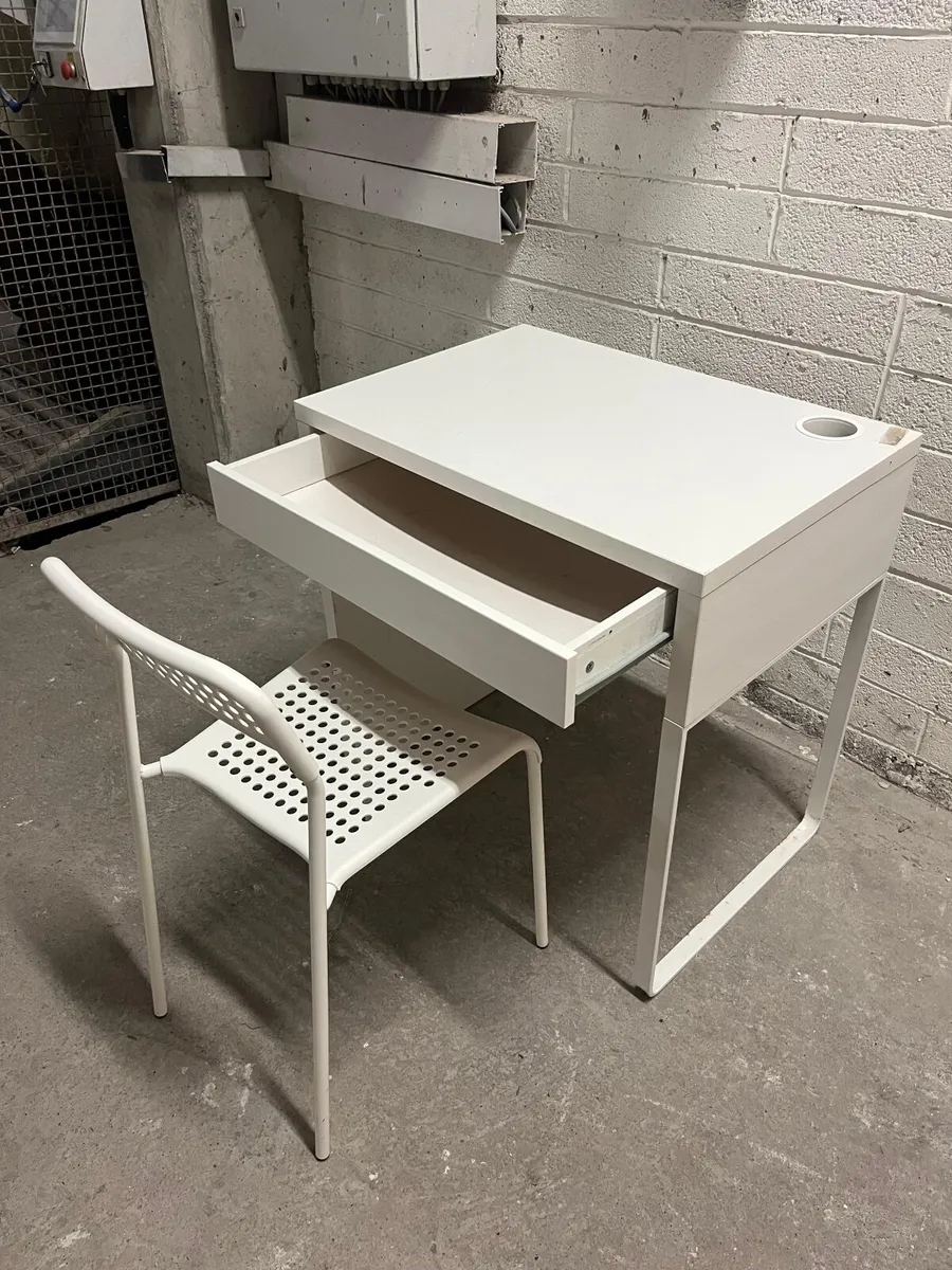White IKEA desk and chair - Image 1
