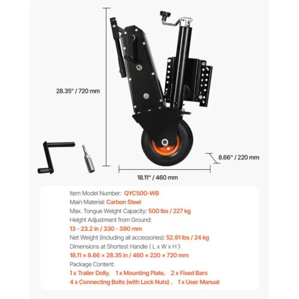 Trailer Dolly, 500lbs Tongue Weight Capacity, 13 i - Image 2