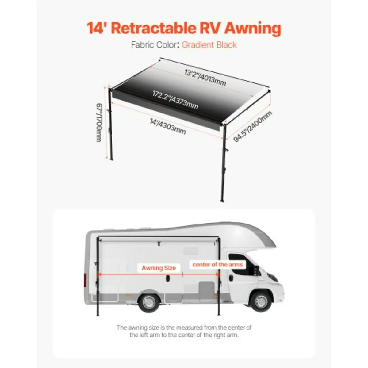 Manual RV Awning Complete Kit, 14' Retractable Awn - Image 2