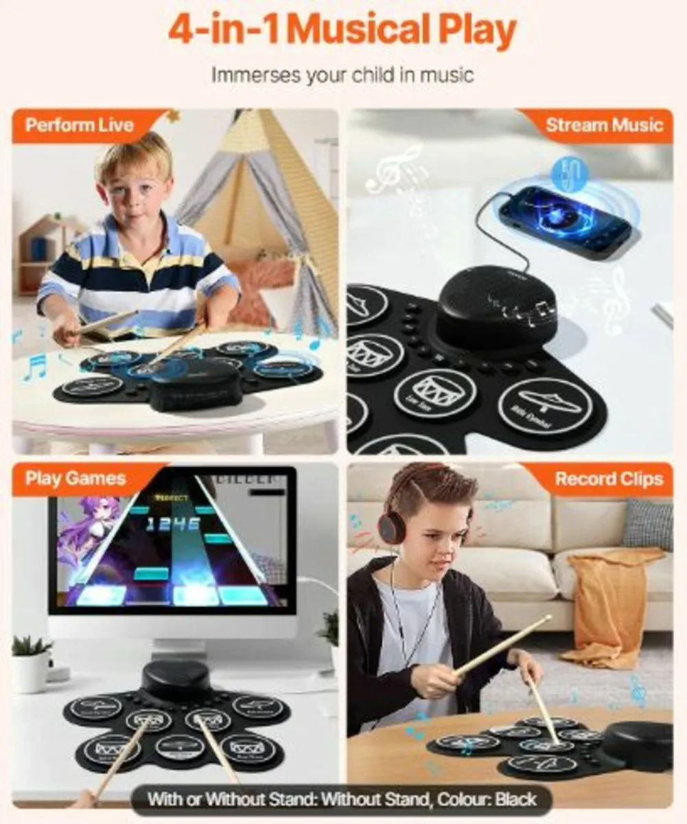 Electric Drum Set, 7 Pads, Roll-up Drum Practice - Image 3
