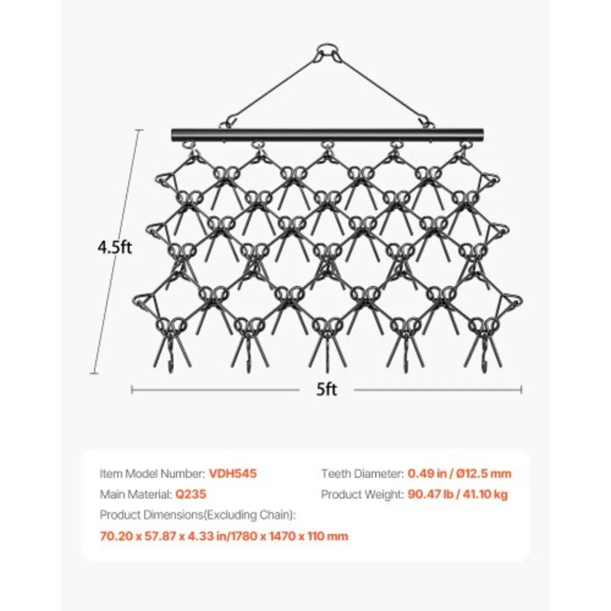 Drag Harrow, 5 x 4.5 ft Durable Chain Harrow with - Image 3