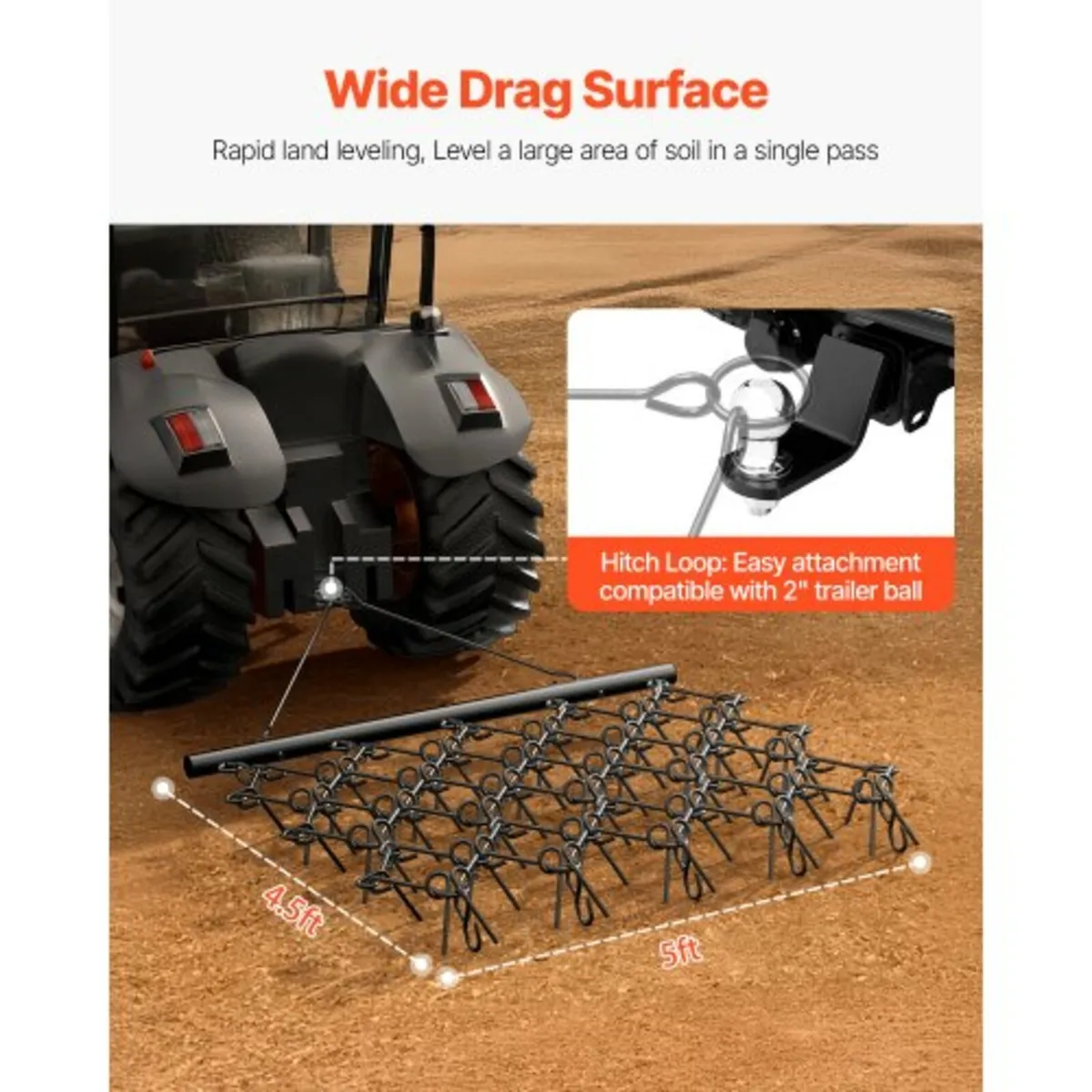 Drag Harrow, 5 x 4.5 ft Durable Chain Harrow with - Image 4