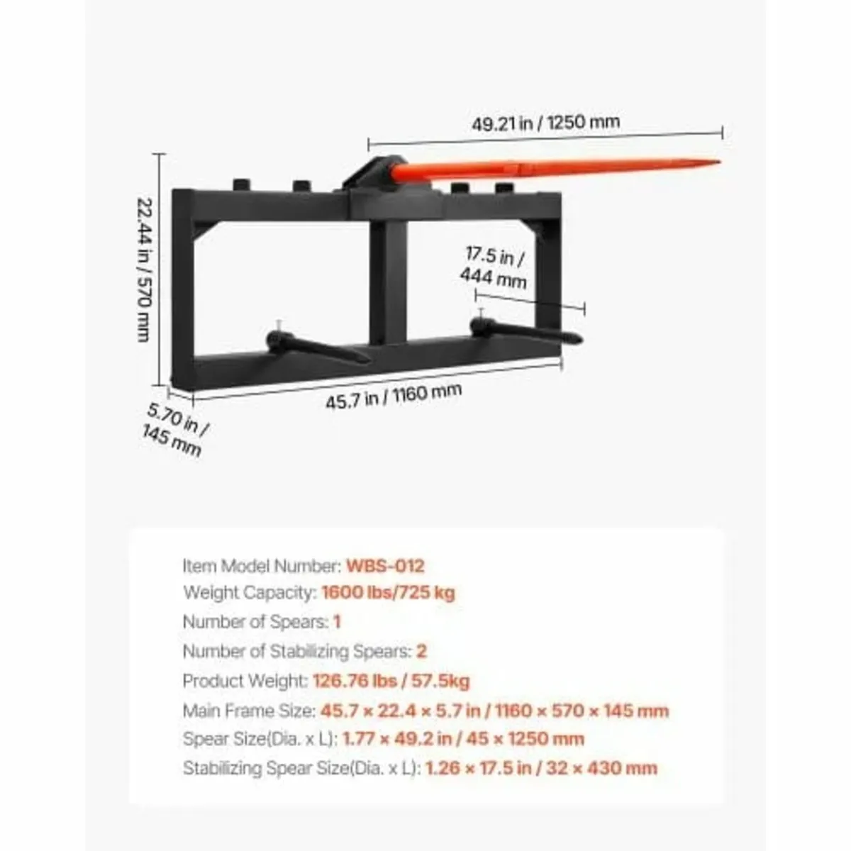49" Hay Spear, Bale Spears 1600lbs Loading Capacit - Image 2
