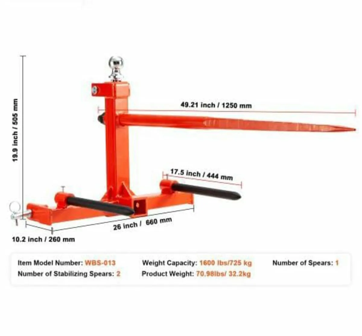 49" Hay Spear, Bale Spears 1600lbs Loading Capacit - Image 2