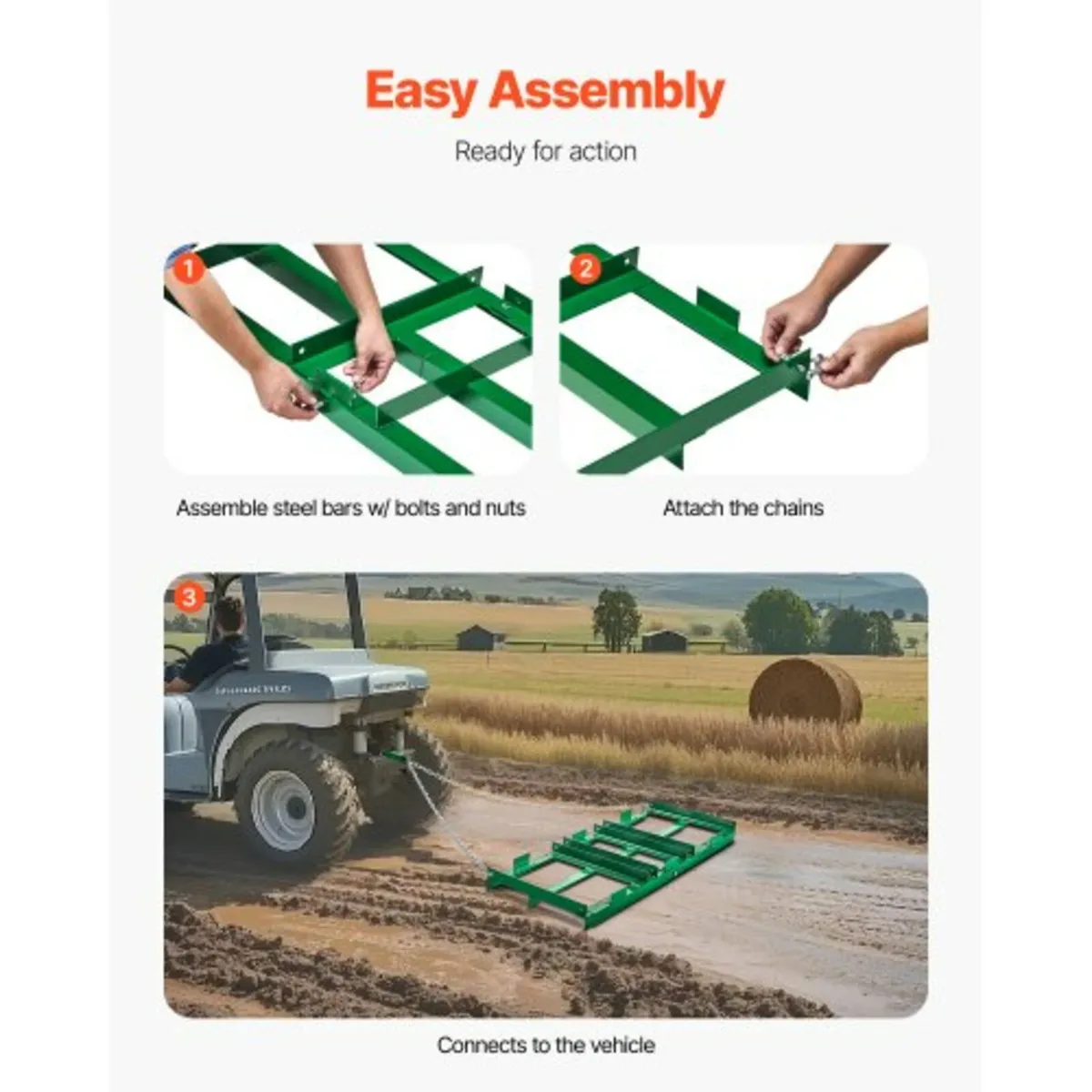 Drag Harrow, 4 ft Heavy Duty Tow Behind Drag Harro - Image 2
