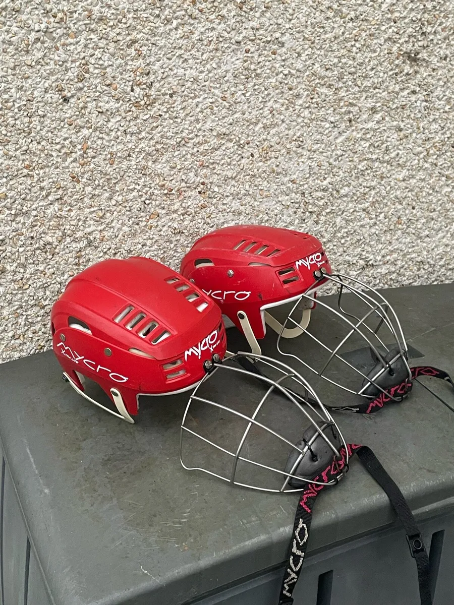2 Red mycro hurling helmets - Image 1