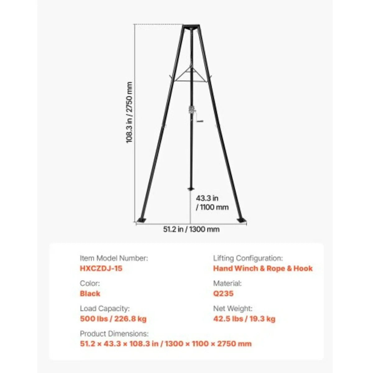Tripod Deer Hoist, 500 lbs Load Capacity, Hunting - Image 2