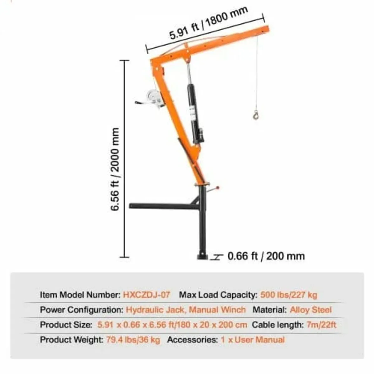 Hydraulic Pickup Truck Crane, 500 lbs Capacity, 36 - Image 2