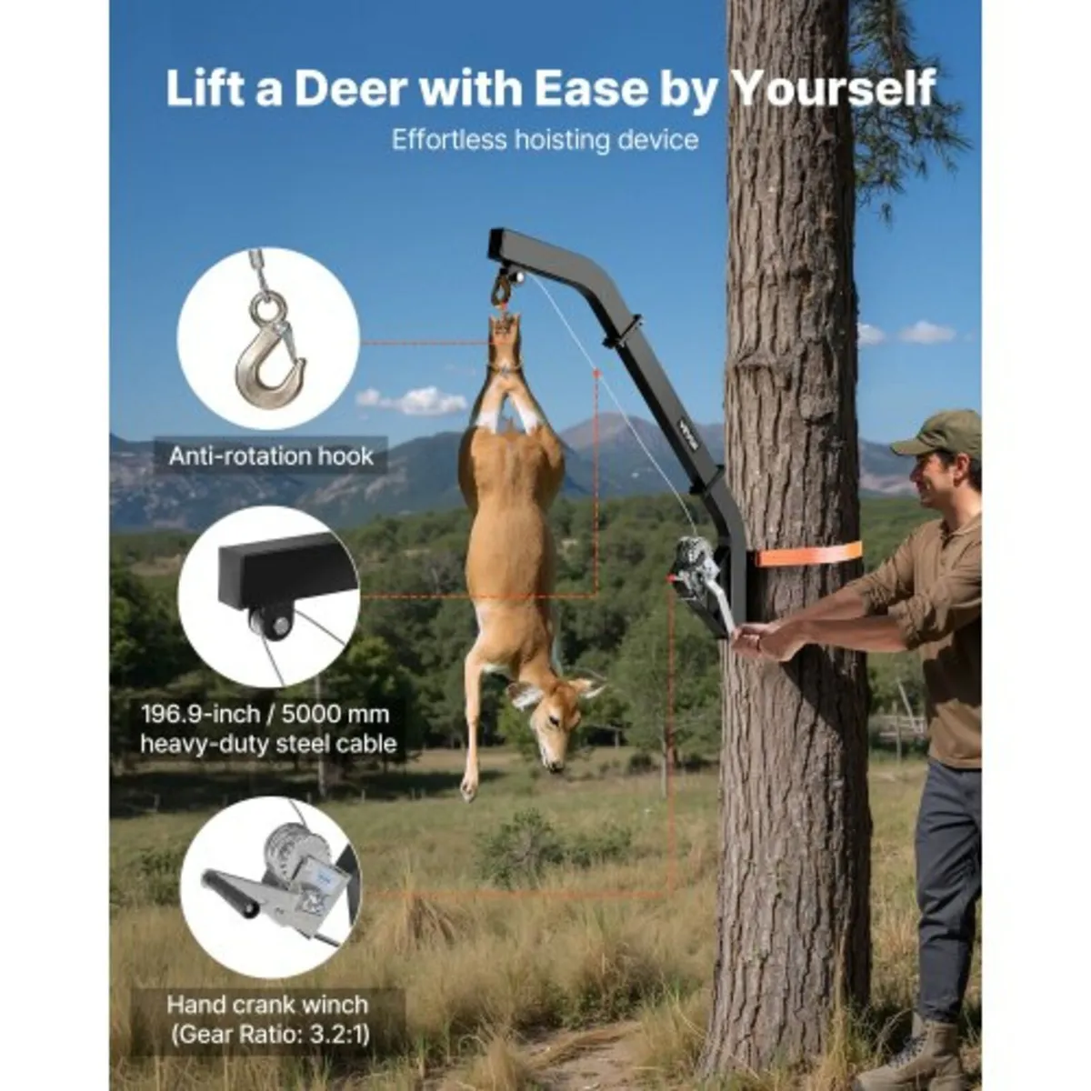 Tree Mounted Deer Hoist, 353 lbs Load Capacity, Hu - Image 3