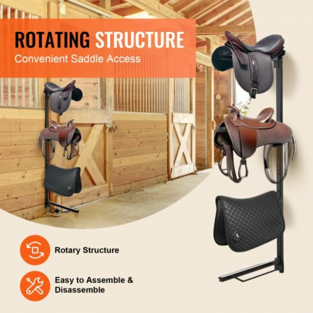 Wall Mount Saddle Rack, 24 x 7 x 52 in, Four Tiers - Image 3