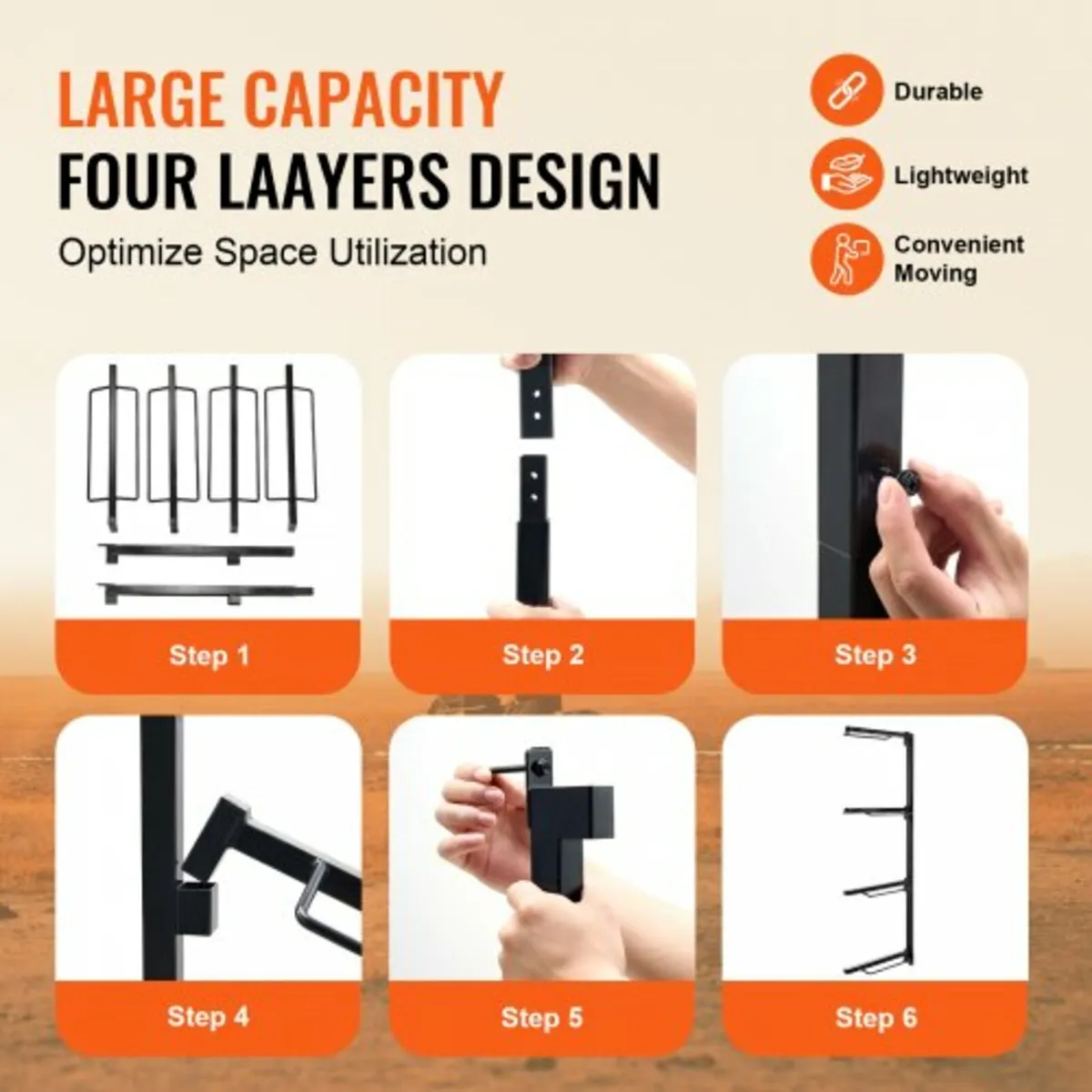 Wall Mount Saddle Rack, 24 x 7 x 52 in, Four Tiers - Image 4