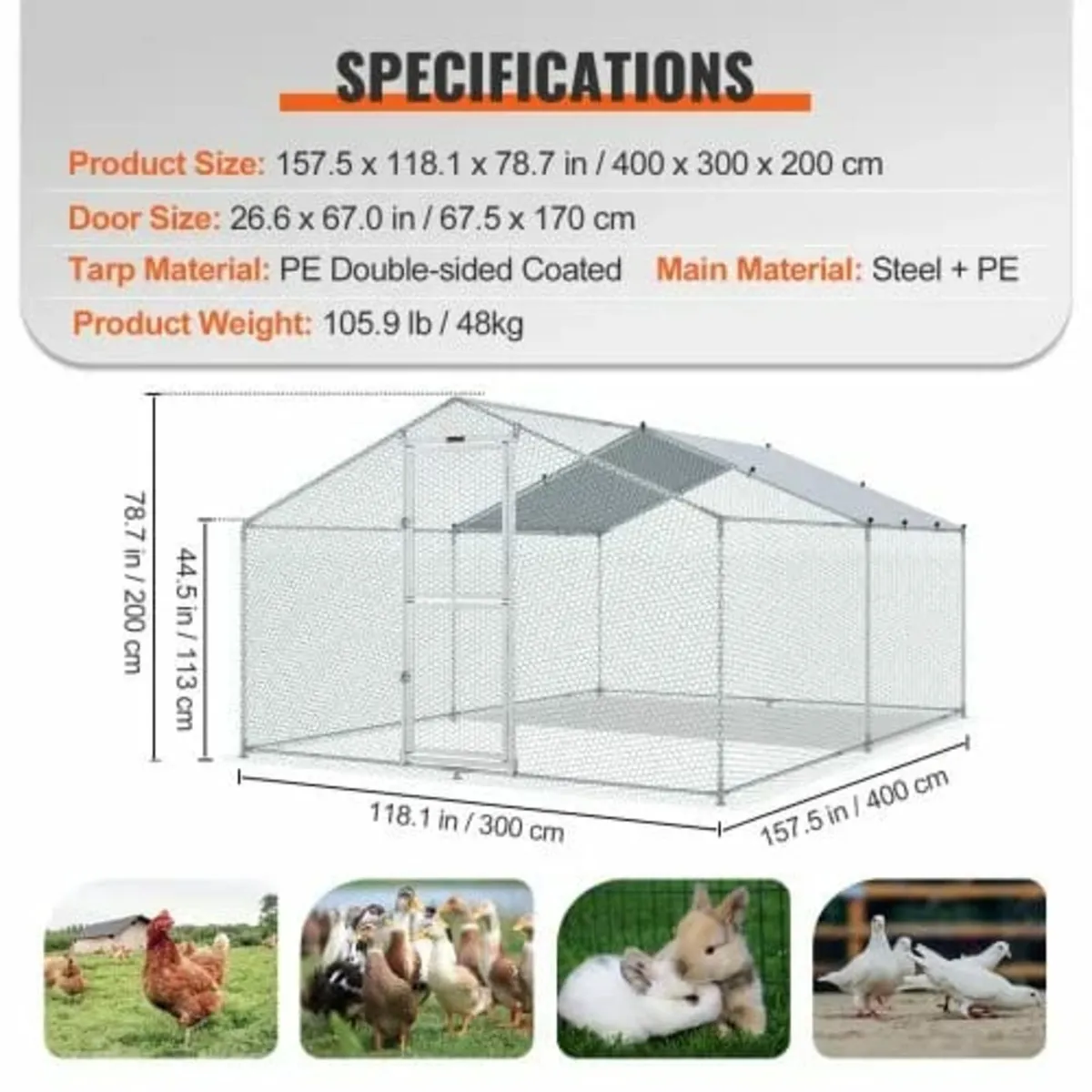 Metal Chicken Coop, 13.1 x 9.8 x 6.6 ft Large Chic - Image 2