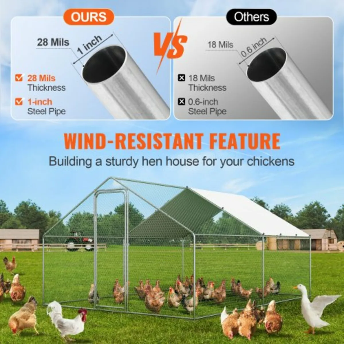 Large Metal Chicken Coop, 9.8x12.9x6.5 ft Walk-in - Image 4