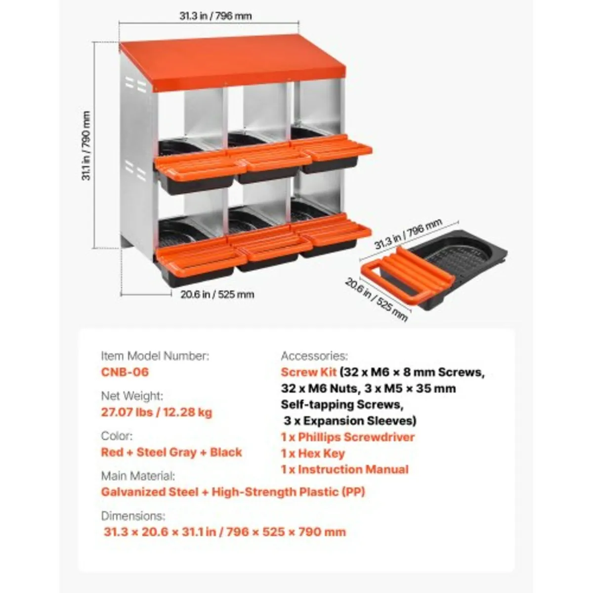 Chicken Nest Box, 6-Compartment, 30 to 45 in Stabl - Image 2