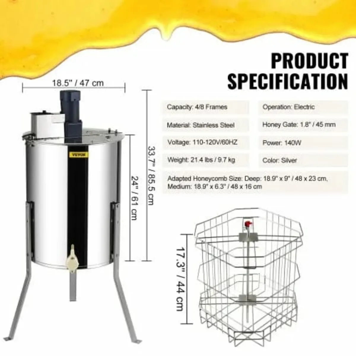 Electric Honey Extractor Beekeeping Equipment 4/8 - Image 2