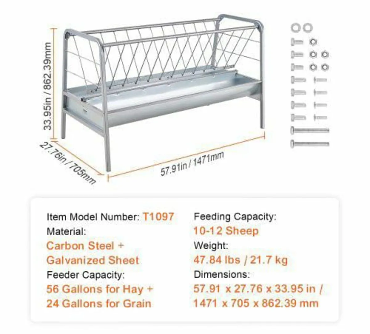 Livestock Hay Feeder, 2 in 1 Grain & Hay Feeder, 8 - Image 2